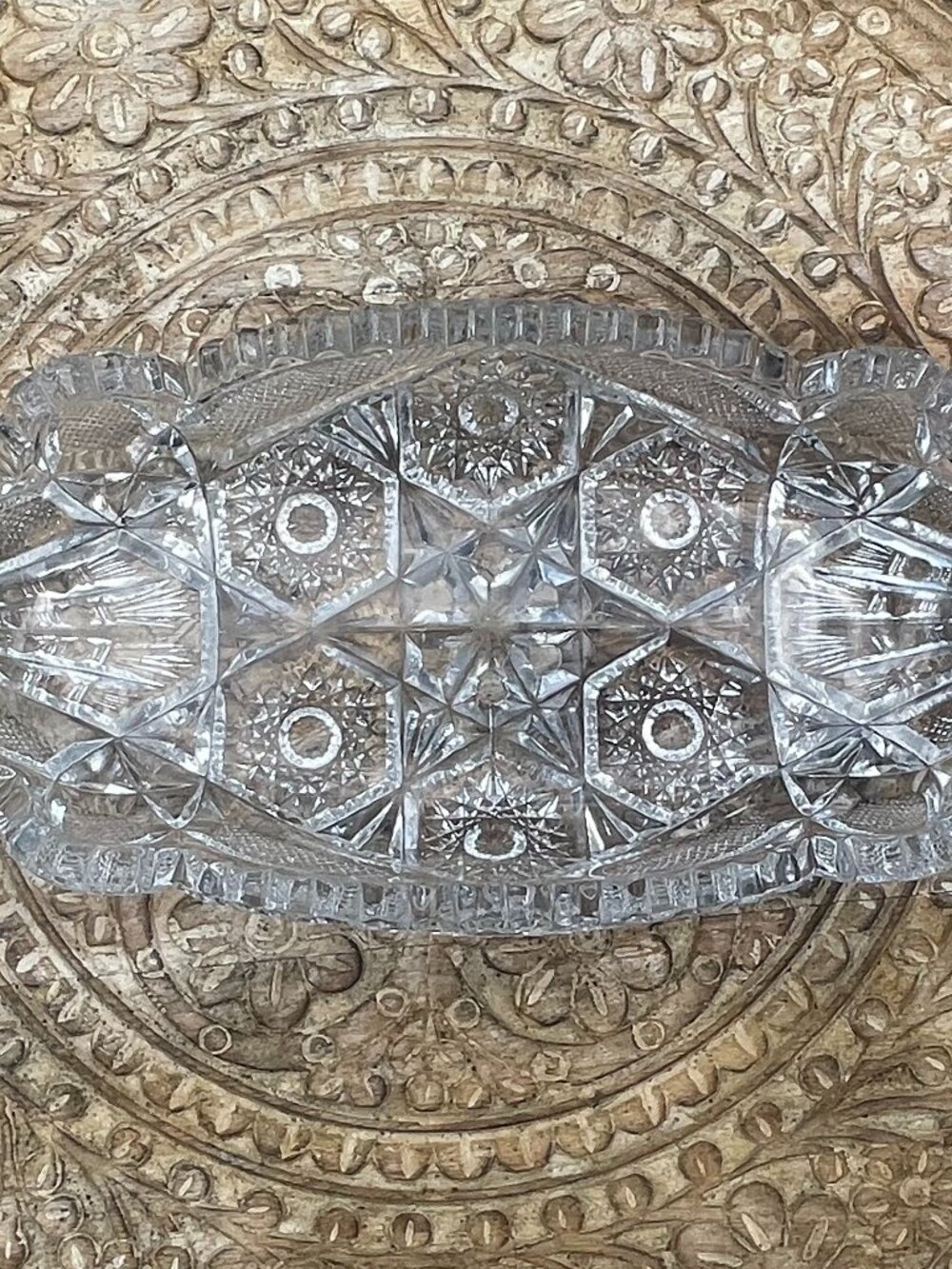 Imperial Glass cut crystal relish or candy dish 11in